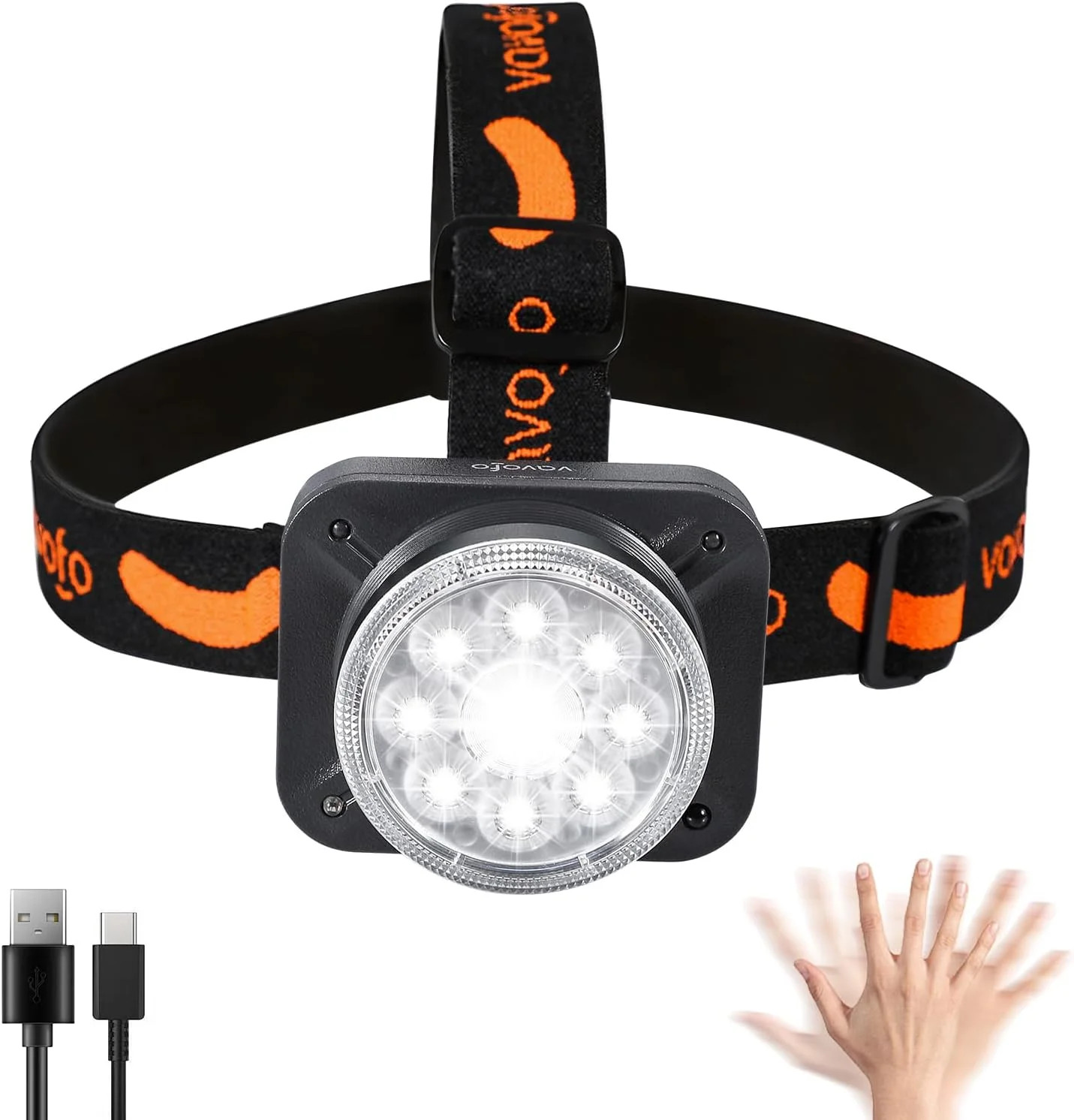 LED Headlamp 3600mAh Rechargeable, 2400 Lumen Bright, Motion Sensor, Waterproof
