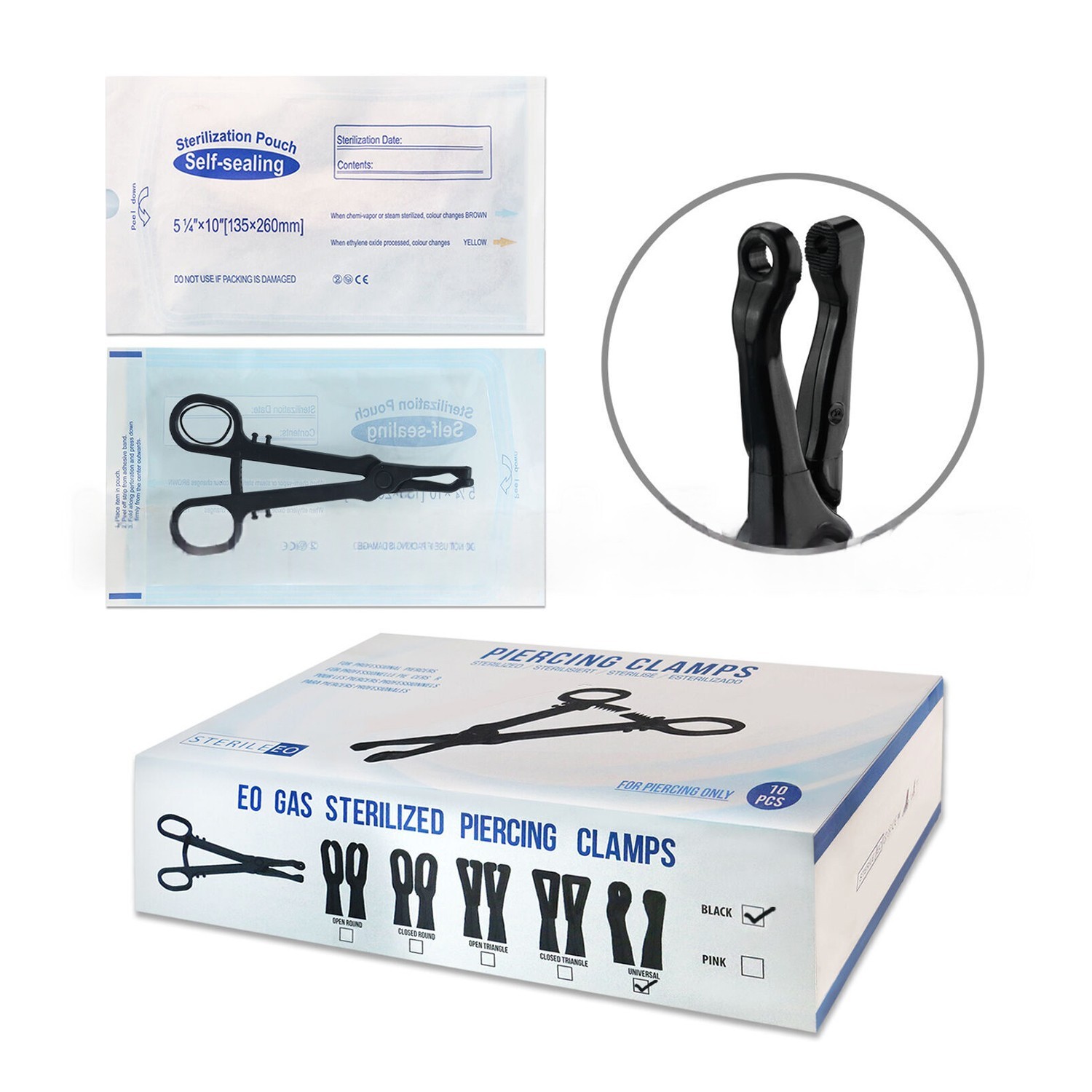 Sterile Universal Piercing Clamp EO Gas Sterilized Eco Pack Single or Box of 10