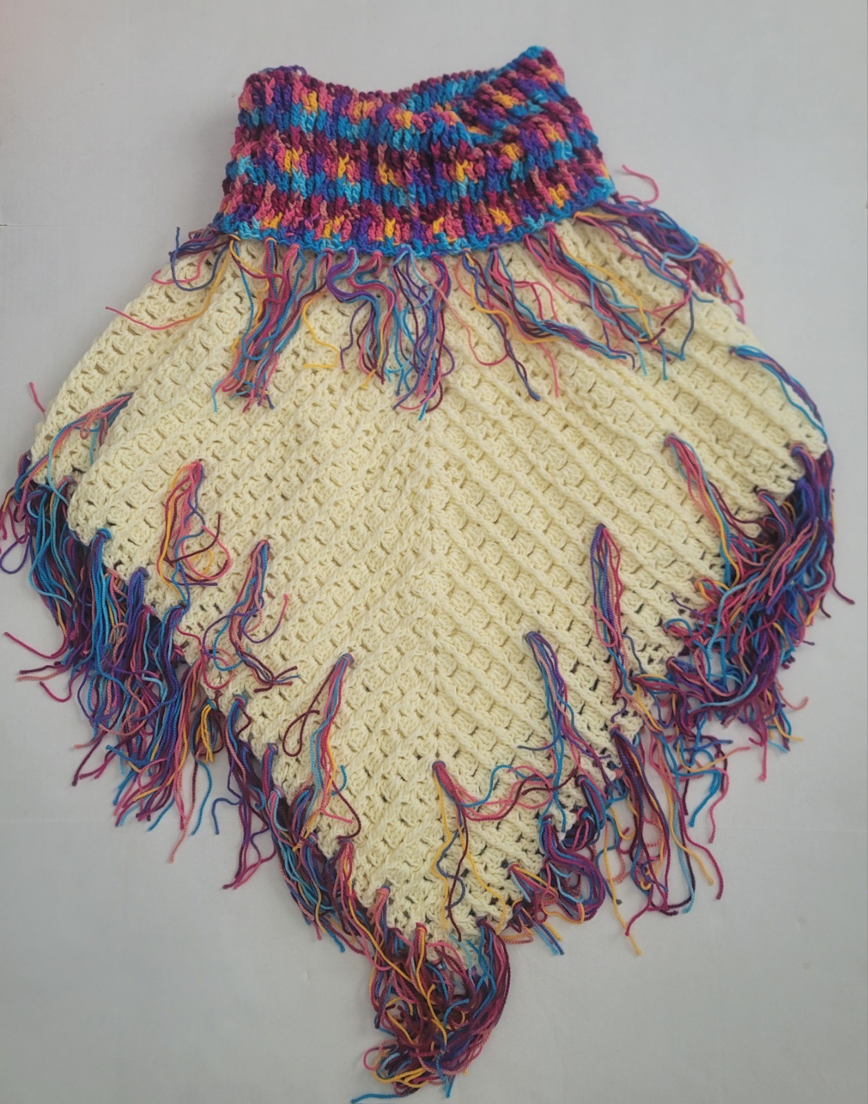 Handmade Crochet Turtle Neck Poncho Triangle Multicolor Women Made In Bolivia