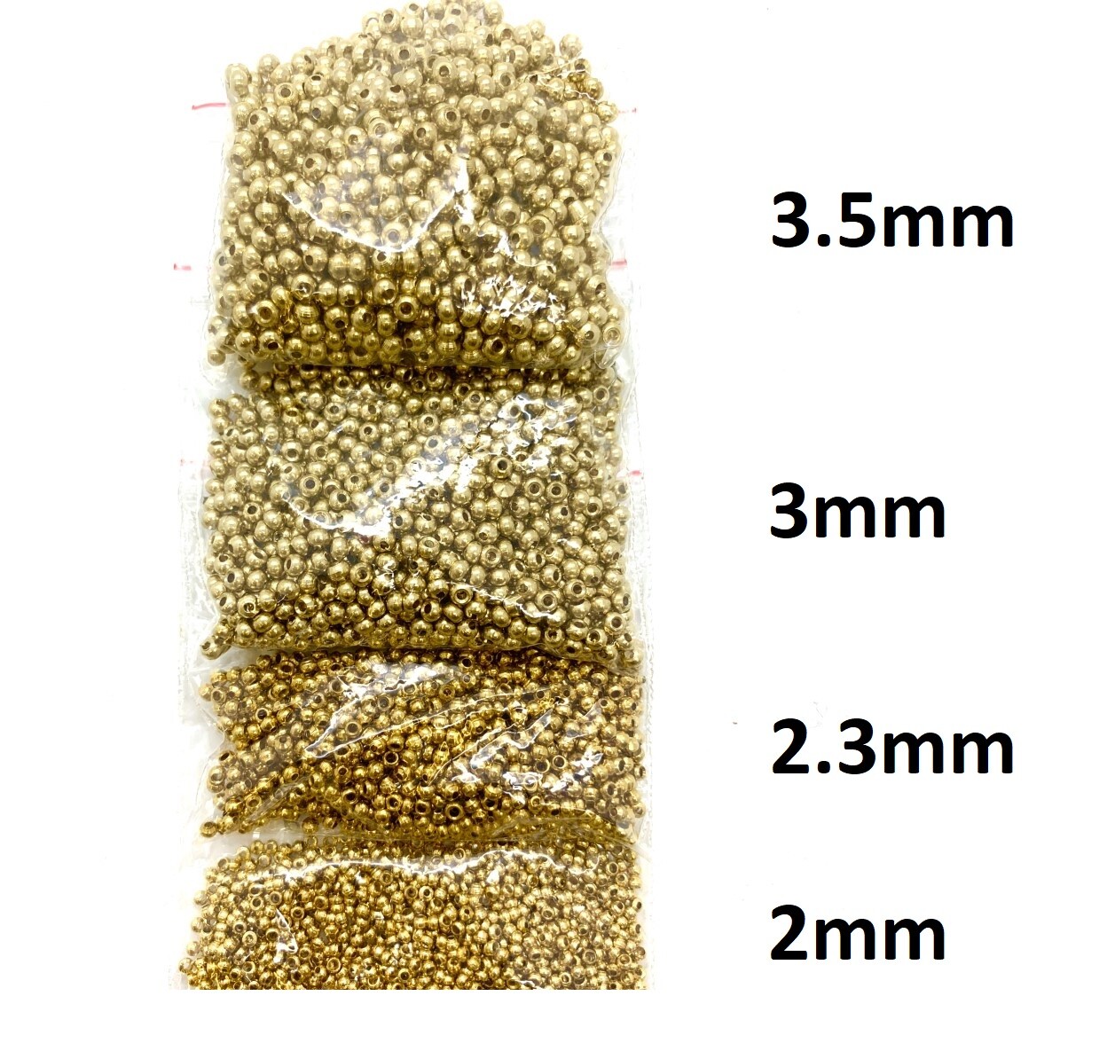 50 PIECES BRASS BEADS PURE GOLD (BRASS PLATED) CHOICE OF 4 SIZES 2MM TO 3.5MM