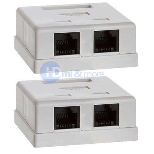 2x Double Hole Surface Mount Box Keystone Jack Cat5 Cat5e 2 Port