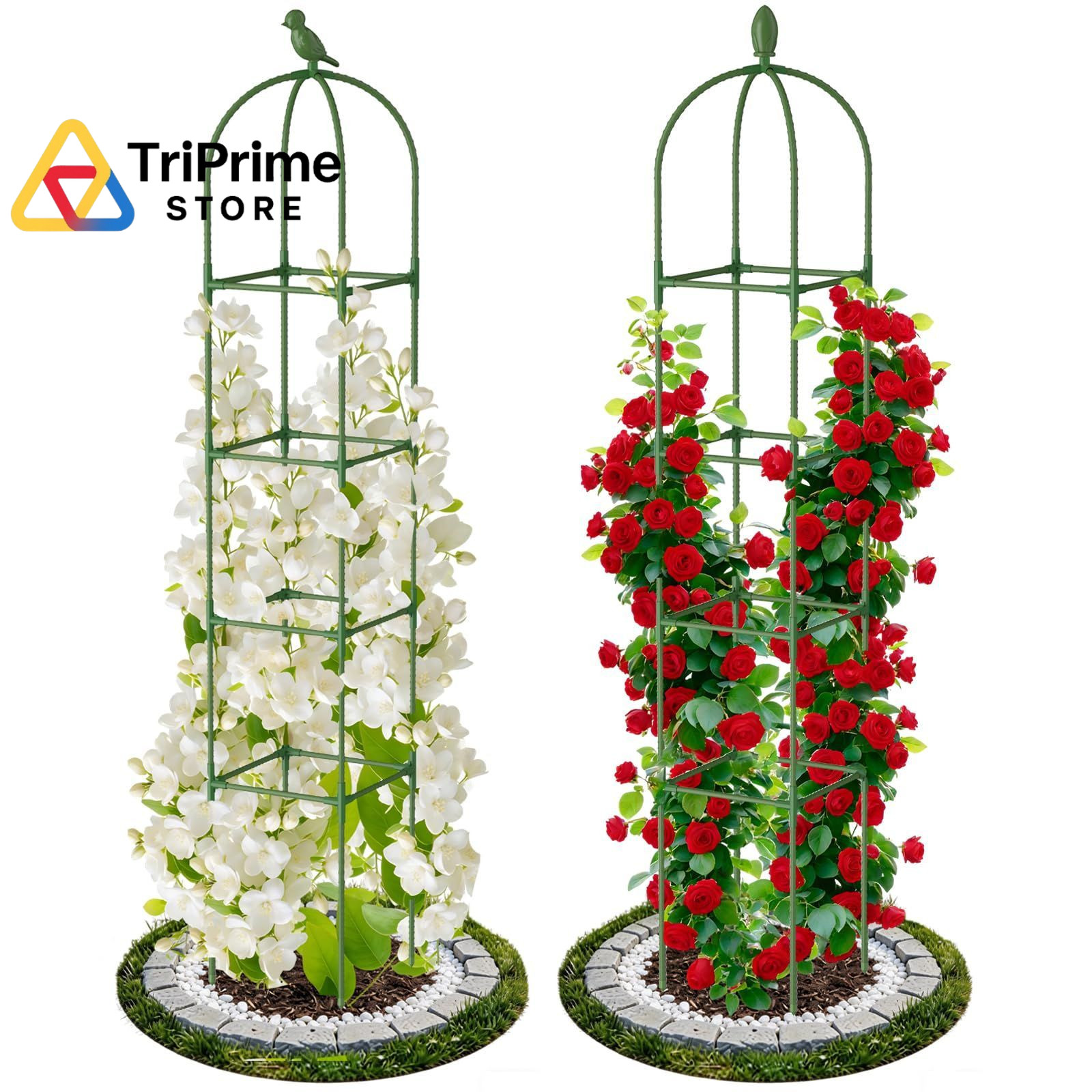 2 Pack Garden Obelisk Trellis for Climbing 12.2in x x 70.87in, Green