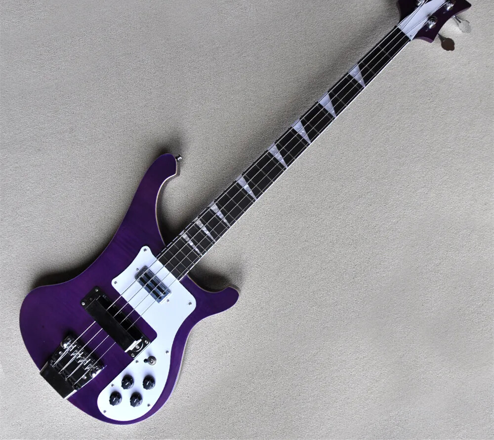 Purple 4 Strings Electric Bass Guitar with Chrome Hardware Flame Maple Top