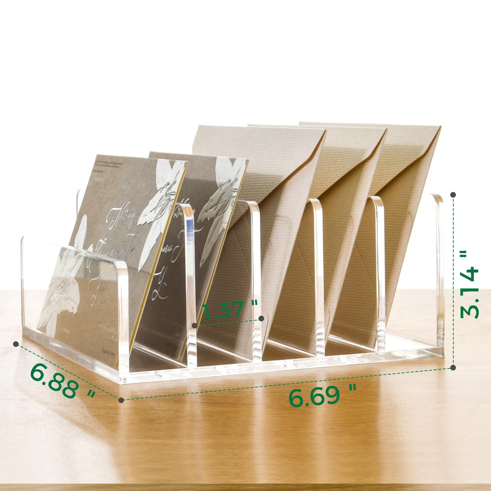 5 Compartments Clear Acrylic Holder – Vertical Letter Sorter & Multifunction ...