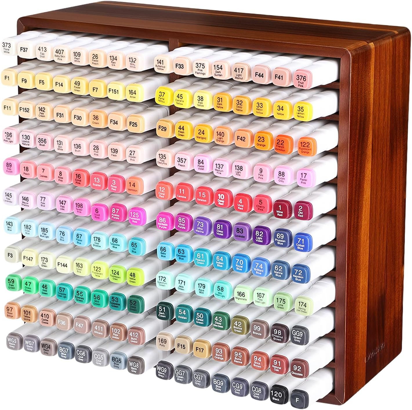Acacia Wood Marker Organizer with 22 Compartments Holds 176 Markers, Alcohol Mar
