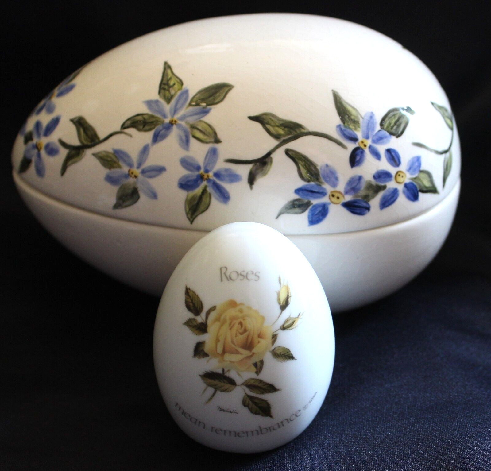 Egg Trinket Box with Lid AND Roses Mean Remembrance Porcelain Egg TWO ITEMS