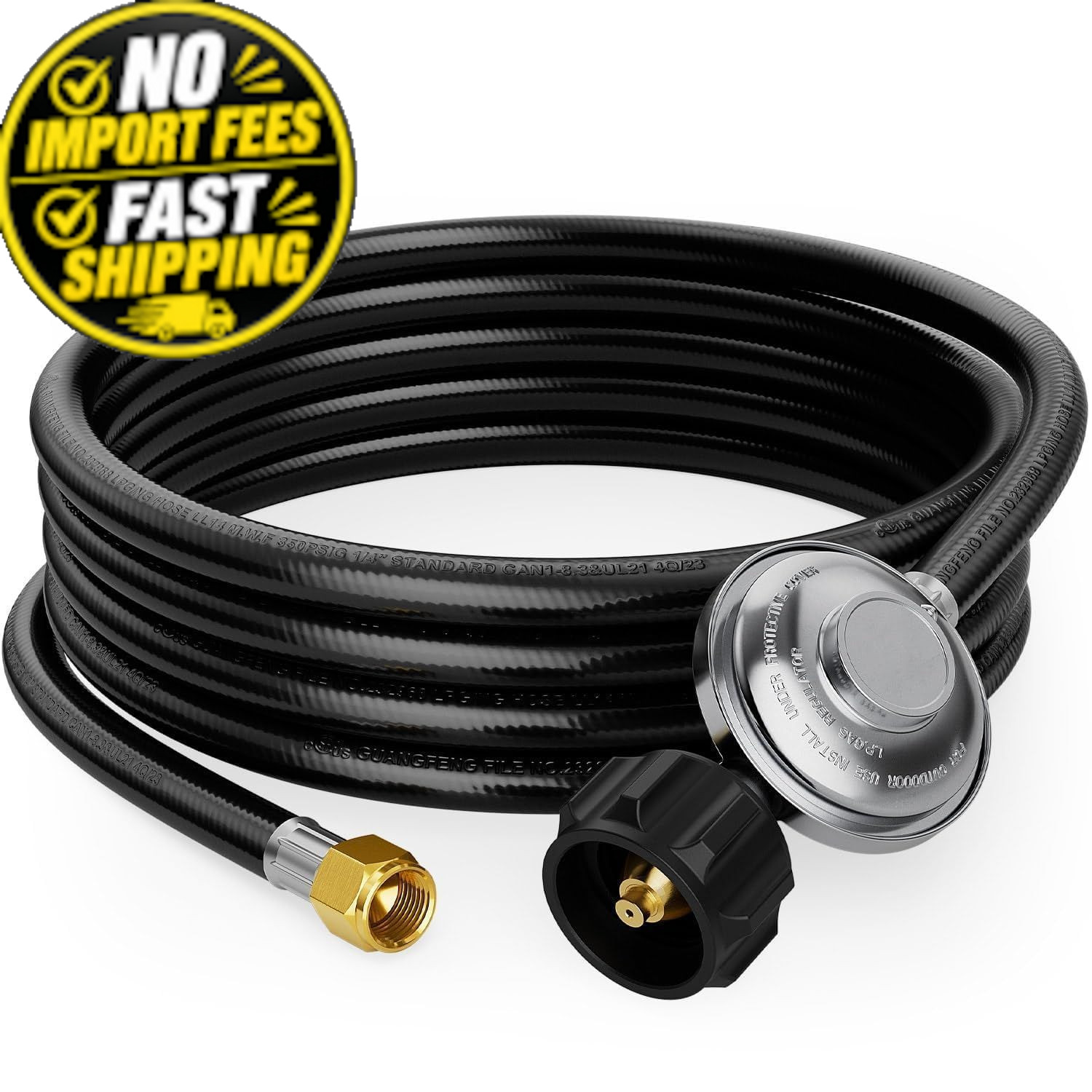 CALPOSE 12FT Propane Hose with Regulator for Most LP Gas Gril 12FT, Black