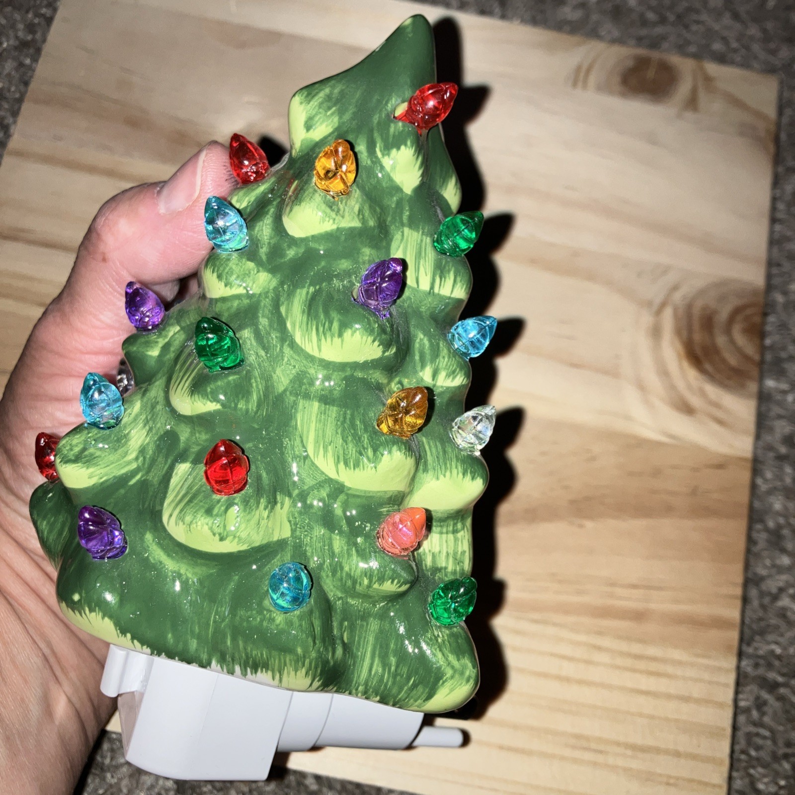 Ceramic Light Up Christmas Tree Night Light Green With Multicolored Bulbs
