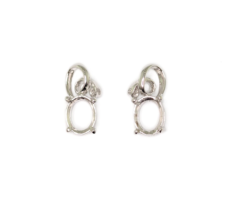 9 x 7 mm Oval Ribbon Swirl Earring Settings Sterling Silver with Rhodium Finish