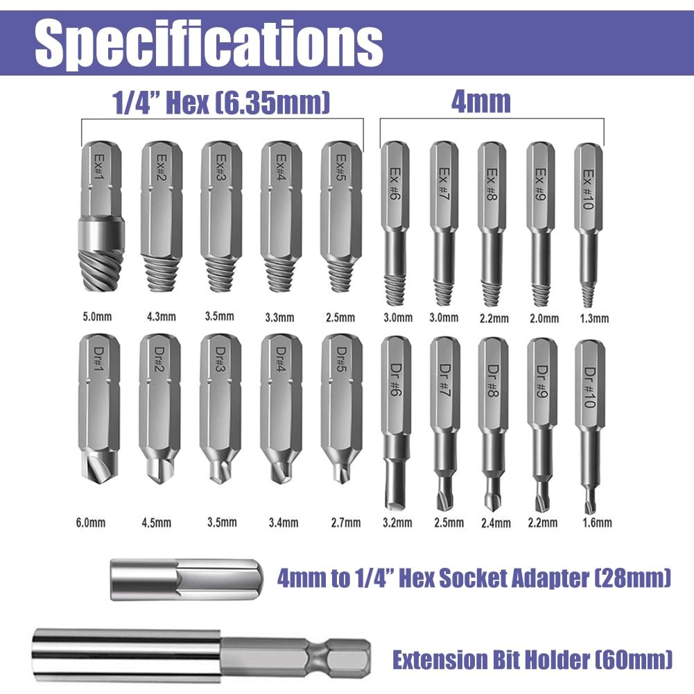 Yakamoz 22Pcs Mini Damaged Screw Extractor Kit Small Stripped Screws Remover...