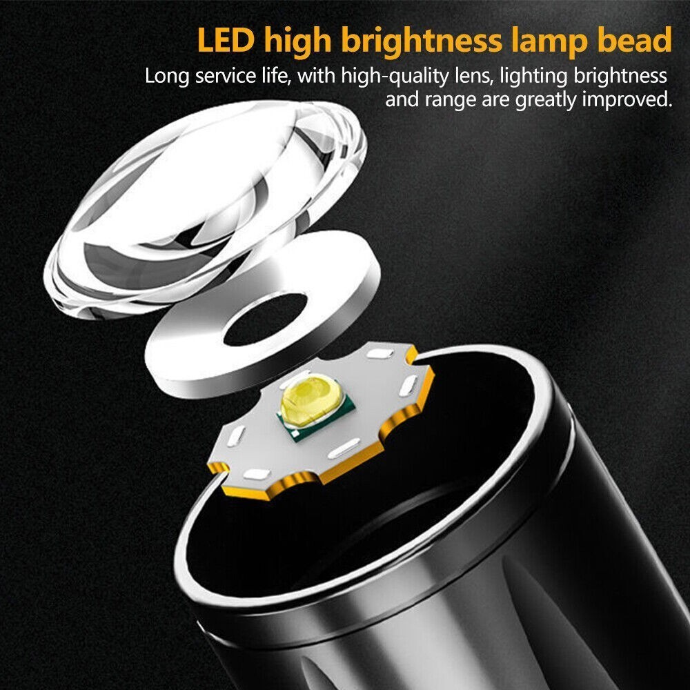 2Pcs Mini LED Torch Light USB Rechargeable Zoomable Flashlight Camping Lamp