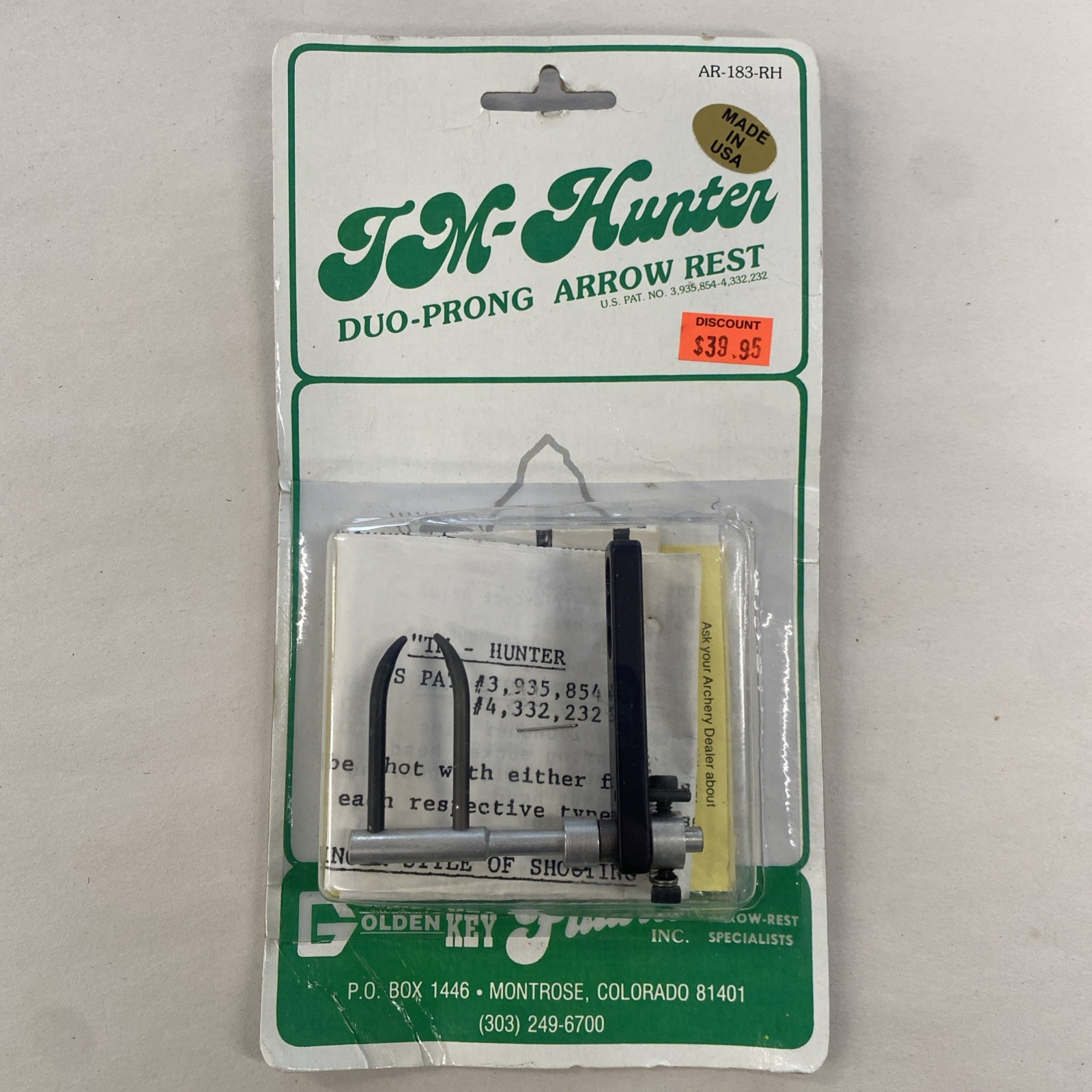 TM-Hunter Duo-Prong Arrow Rest RH Golden Key Futura AR-183-RH Bowhunting, M0482