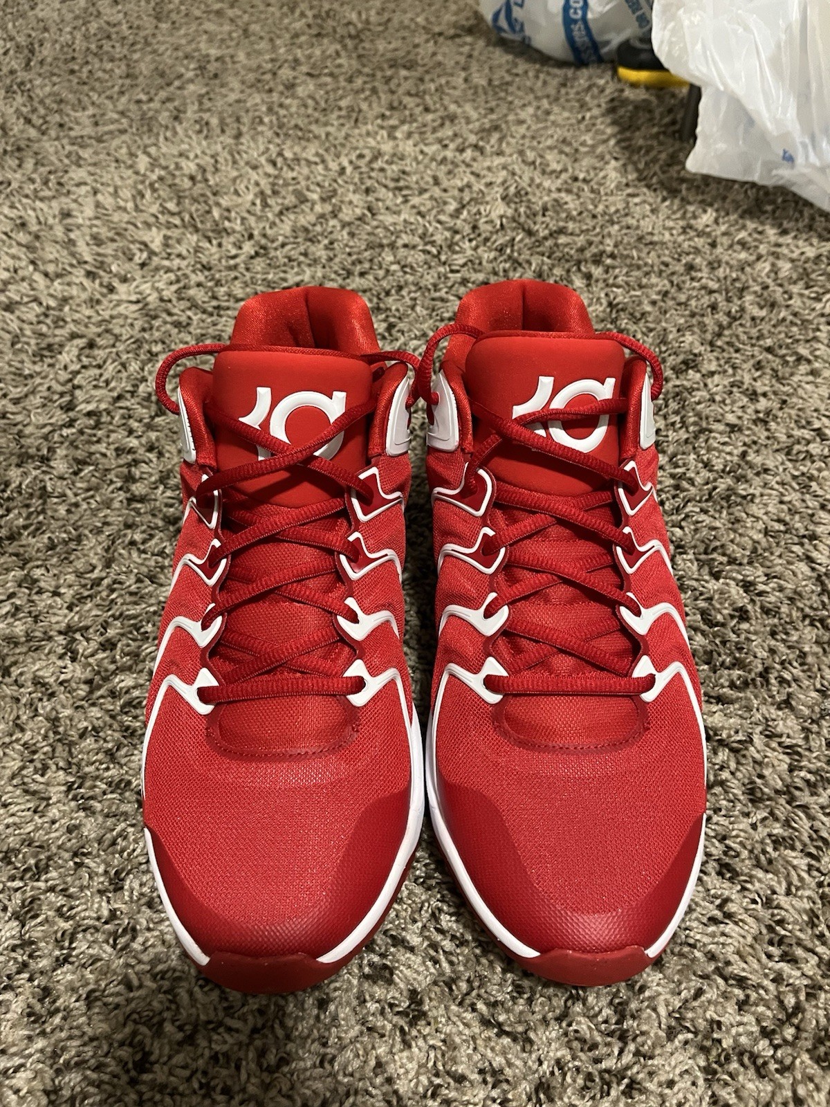 Nike KD Red White Men's Athletic Sneakers Leather Lace Up Mid Top