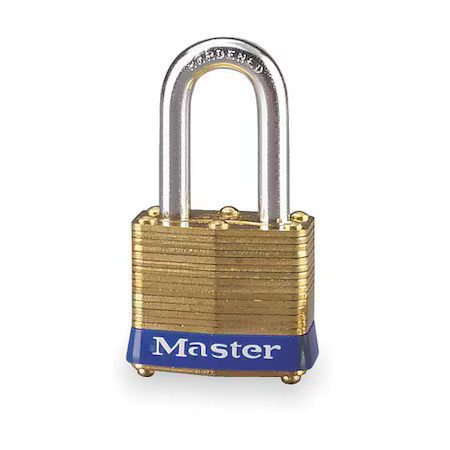 Master Lock 4Kalh Padlock, Keyed Alike, Long Shackle, Rectangular Brass Body,