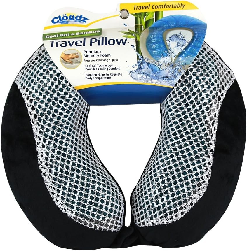 Cloudz Comfort Gel Memory Foam Travel Neck Pillow - Black Teen - Adult,