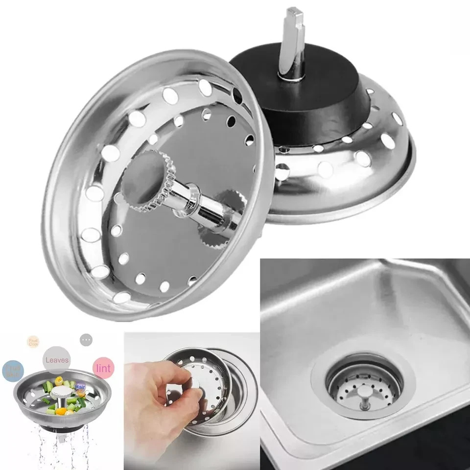 2 Pack Stainless Steel Sink Drain Stopper,Basket Strainer&Waste Plug for Kitchen