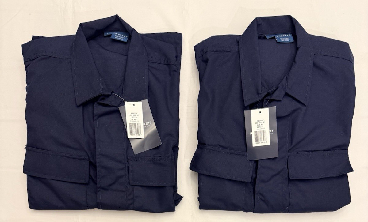 Lot of 2 NWT Propper BDU Coat Tactical Ripstop Navy Shirt Men's Small Long F5454