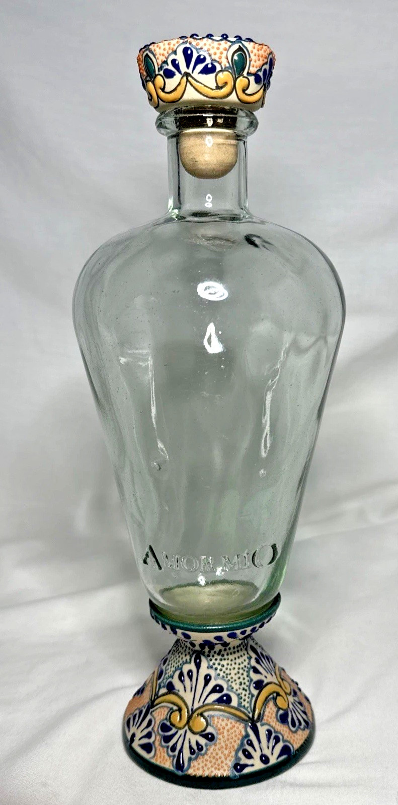 Amor Mio Tequila Bottle Mandez Torres Pottery Numbered Lid & Base Painted *EMPTY