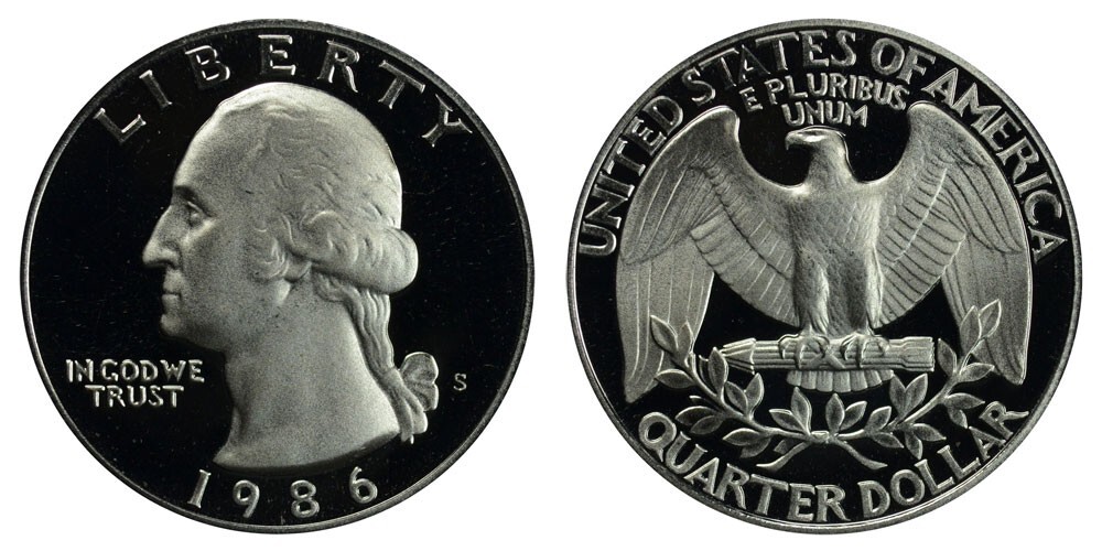 1986 S GEM BU PROOF WASHINGTON QUARTER BRILLIANT UNCIRCULATED PF/US COIN #7087