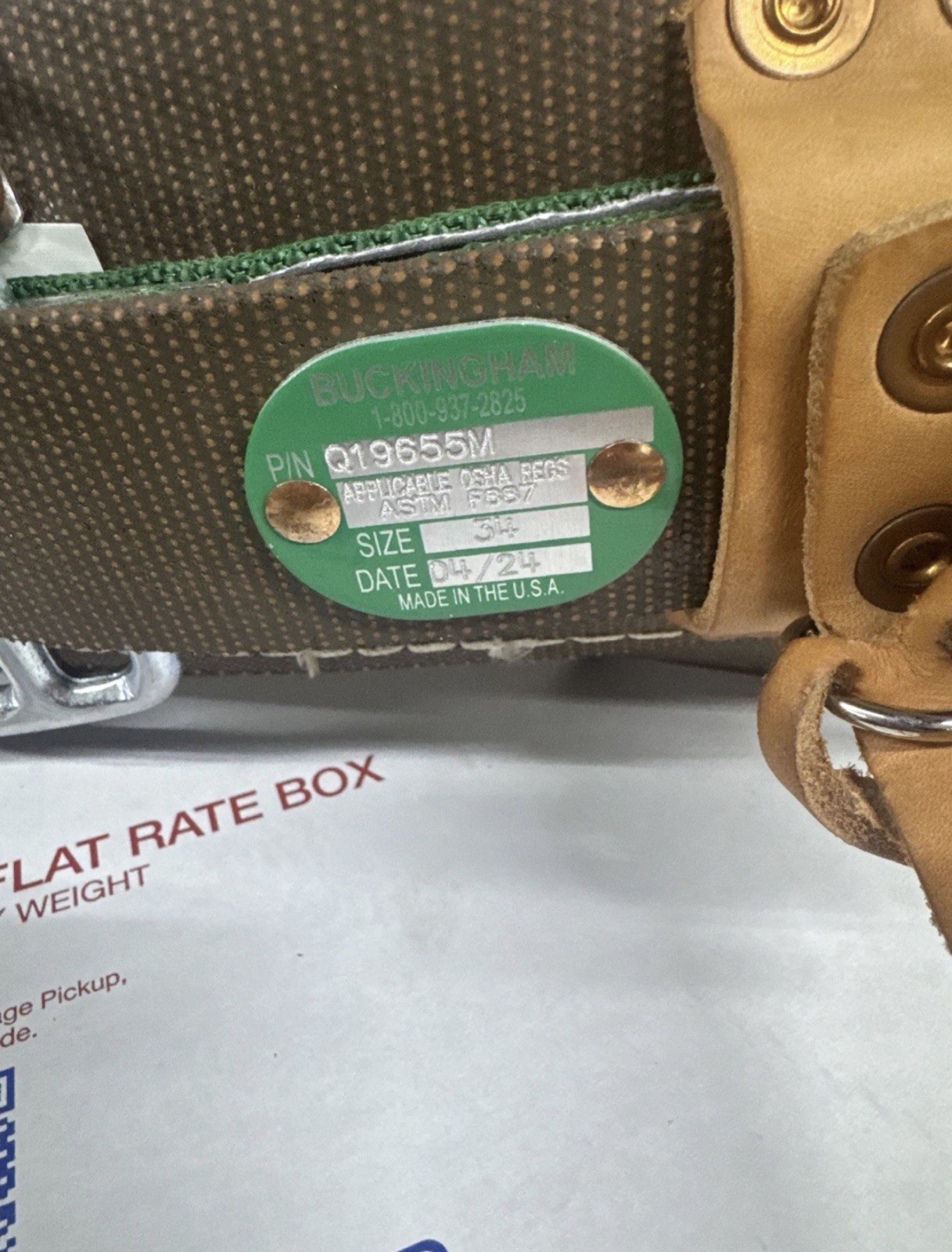 Buckingham MFG Climbing Belt Size 34 Leather Made in USA