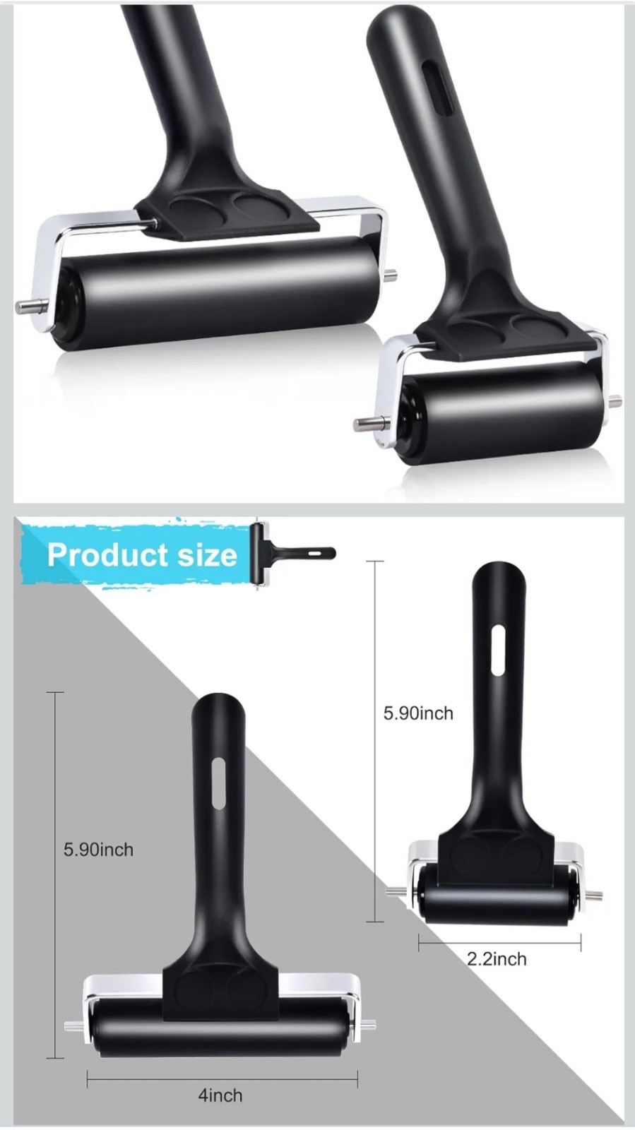 Wlivxch 2Pcs Hard Rubber Brayer Rollers (4 Inch and 2.2 Inch) for Printmaking...