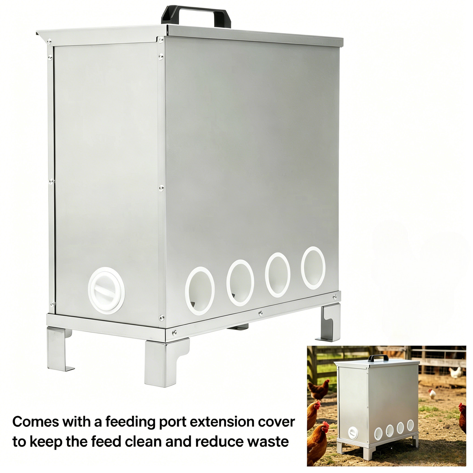 Automatic Chicken Feeder 85-120 lbs 10 Port Galvanized for Turkeys Quails Ducks