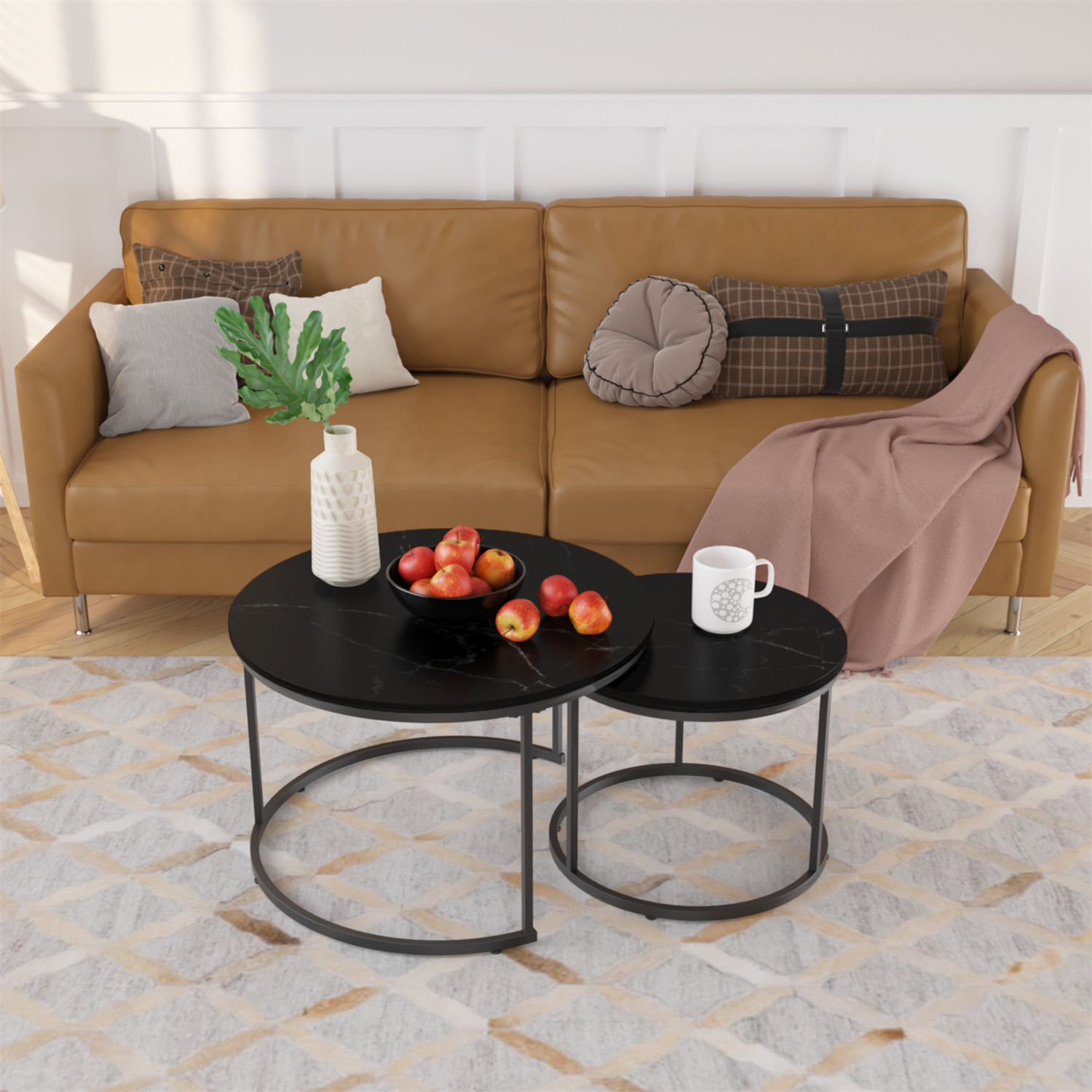 Nesting Coffee Table Center Cocktail Table Round Side Table for Living Room