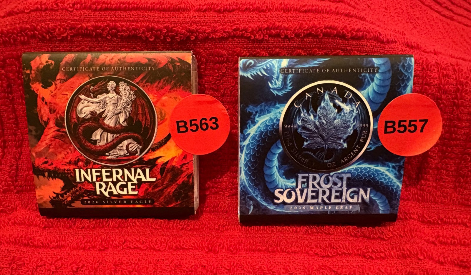 2026 ASE Inferno Rage & Canadian Maple Frost Sovereign Set 1oz Silver- RARE 200