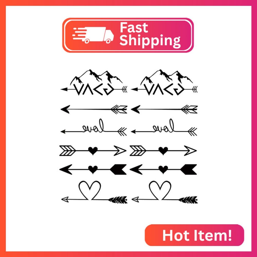 Oottati Small Cute Temporary Tattoo Sticker Set of 2 - Arrow Heart Mountain Love