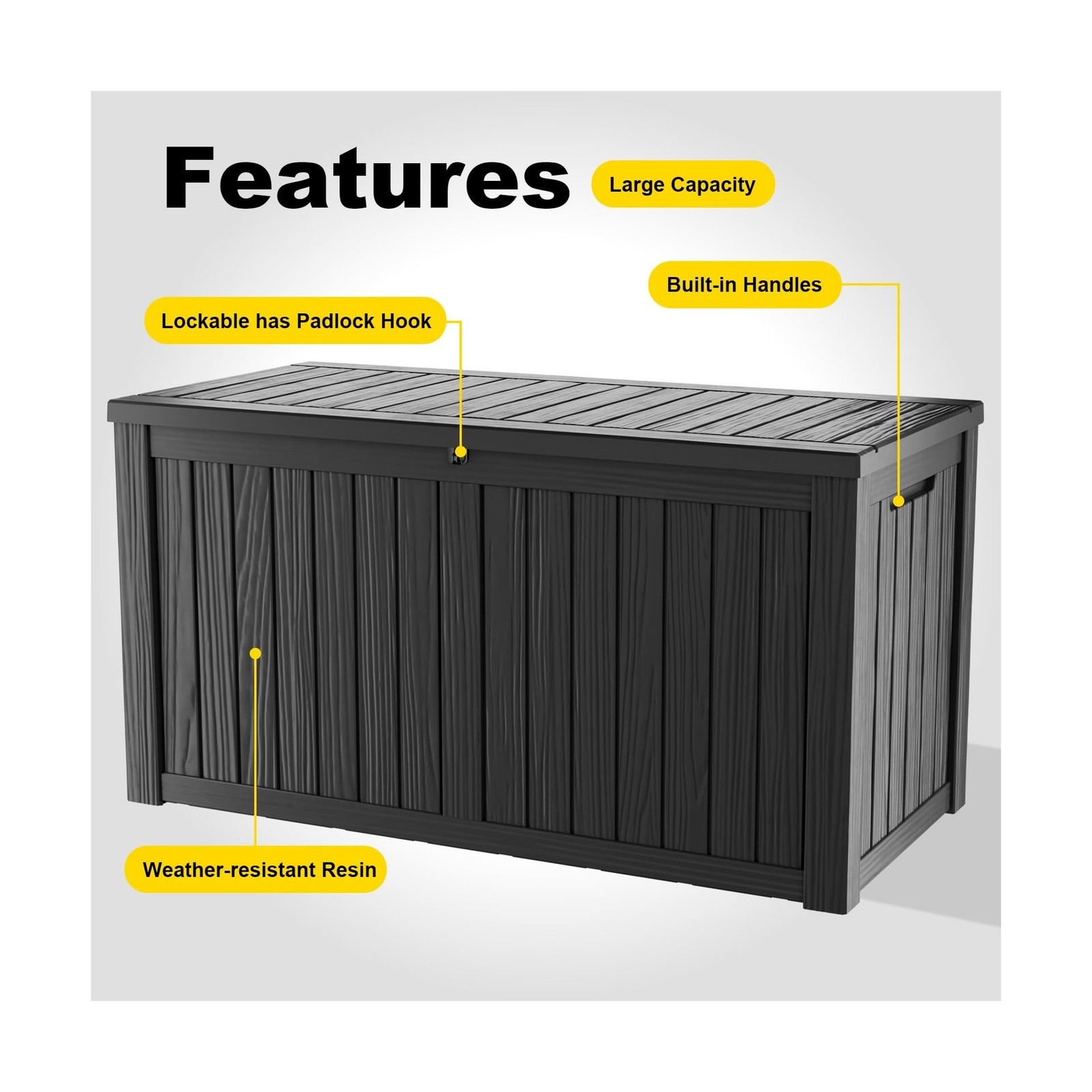 DRATO 180 Gallon Outdoor Storage Box, Large Waterproof Deck Box, Lockable Res...