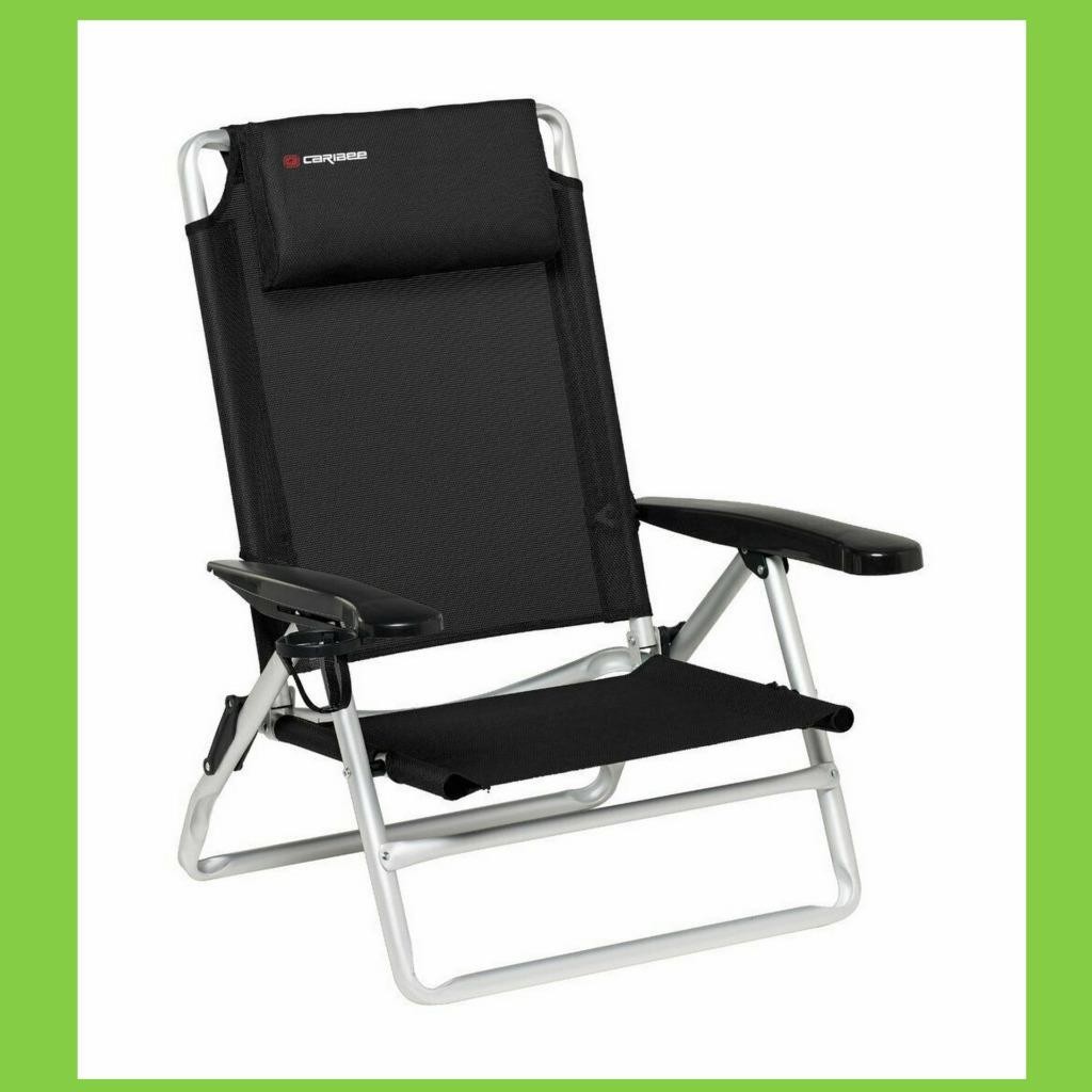 Caribee Palm Beach Reclining Beach Chair - Black Textilene - Folding Portable AU