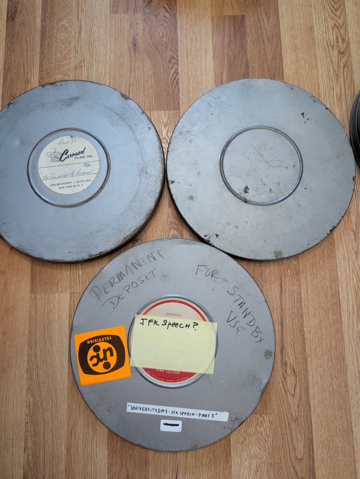 16mm Lot of 3 MPE Metal Movie Canisters 12 1/2" X 1
