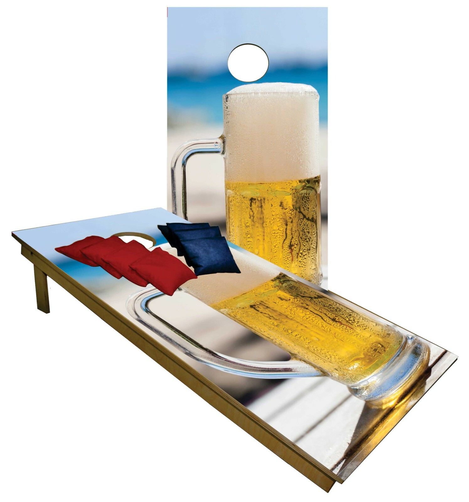 CORNHOLE BEANBAG TOSS GAME w Bags Beer Mugs set