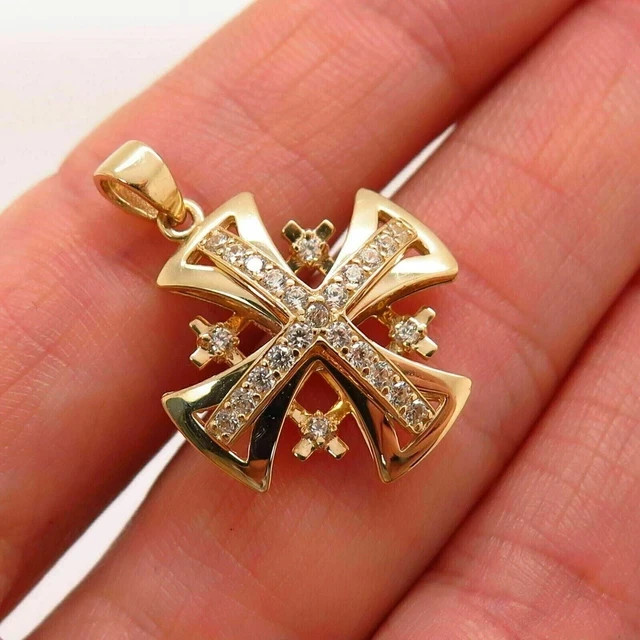2Ct Round Cut Lab Created Cross Pendant Chain In 14K White Gold Plated