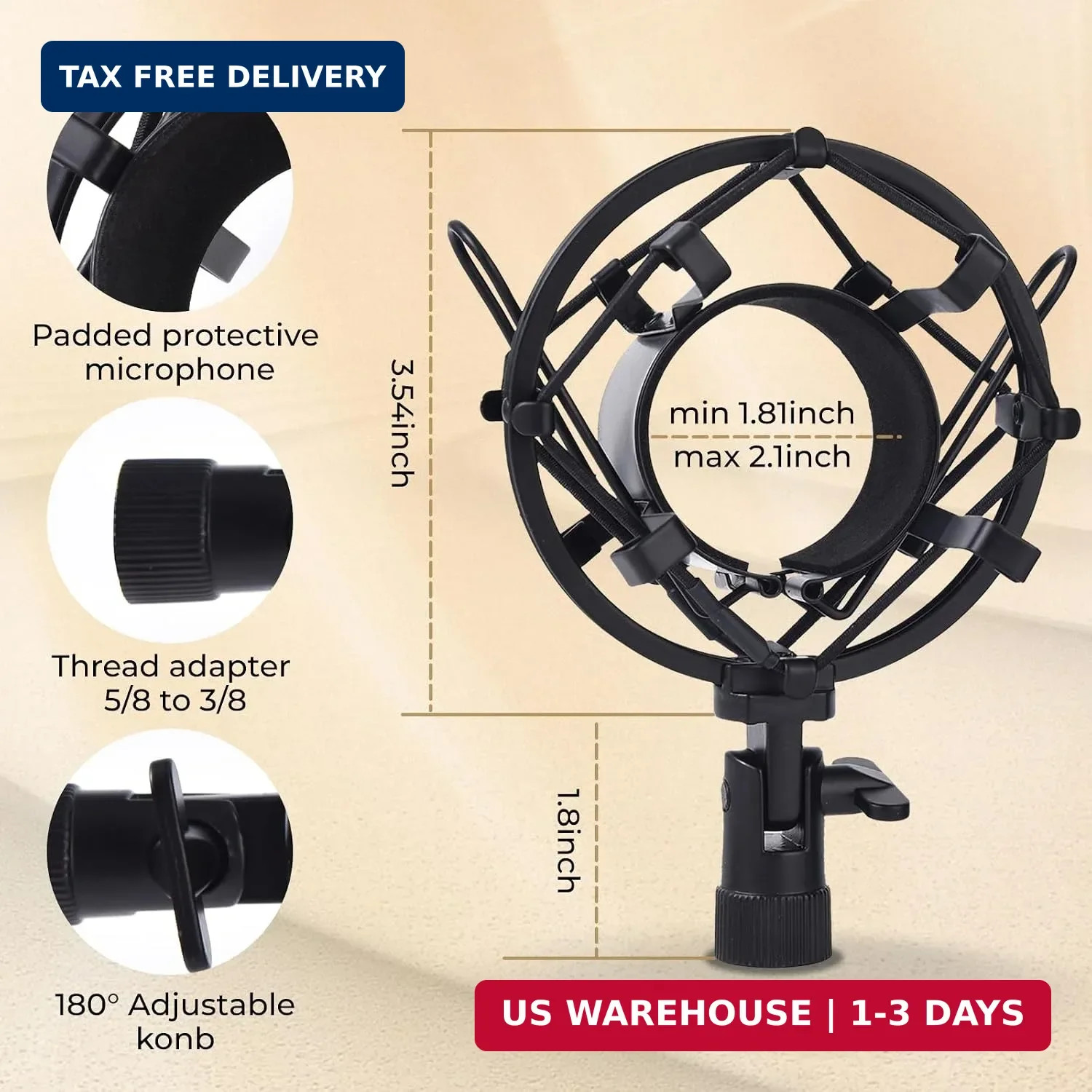 Universal Microphone Shock Metal Mount, Mic Clip Holder Stand (with Windshield)