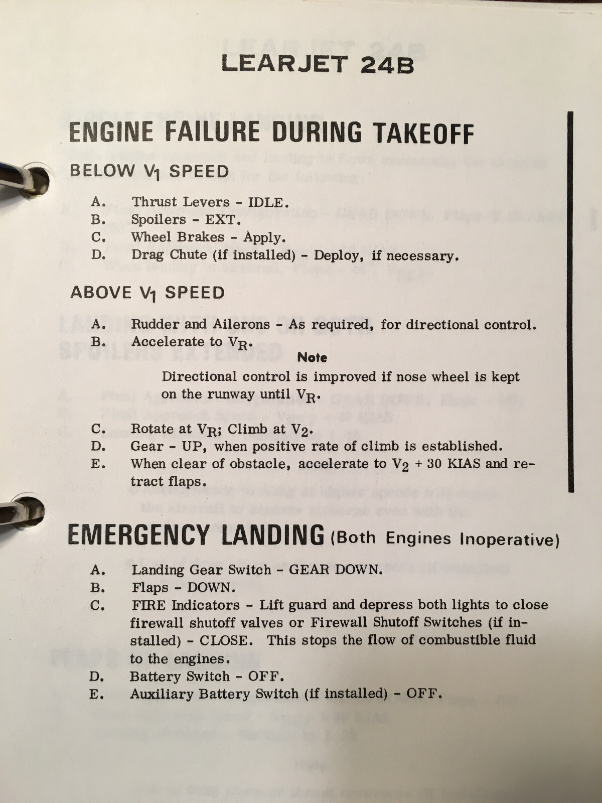 LearJet 24B-A Airplane Flight Manual