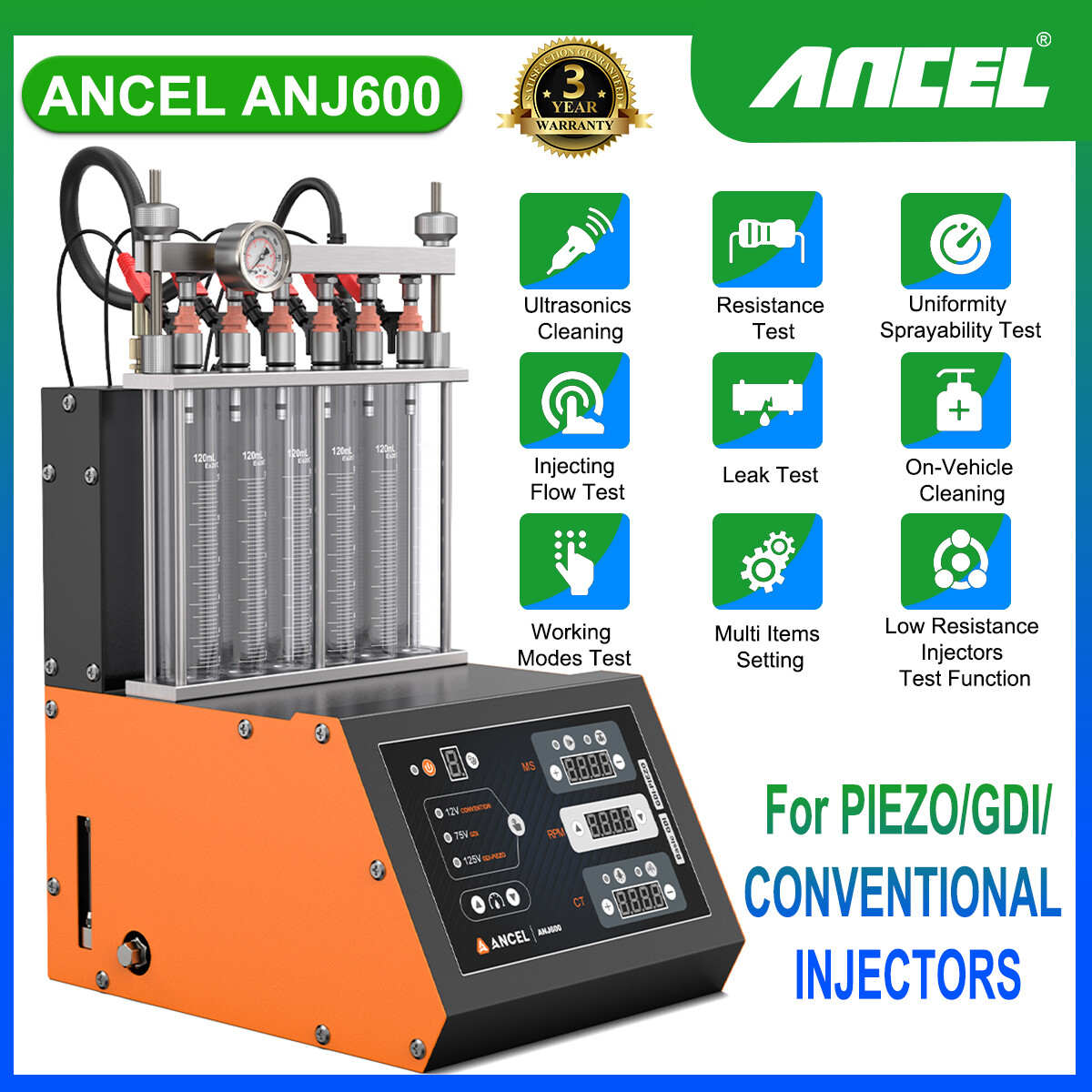 ANJ600 Injector Ultrasonic Cleanning Mahine Fuel Injector Tester for GDI Piezo