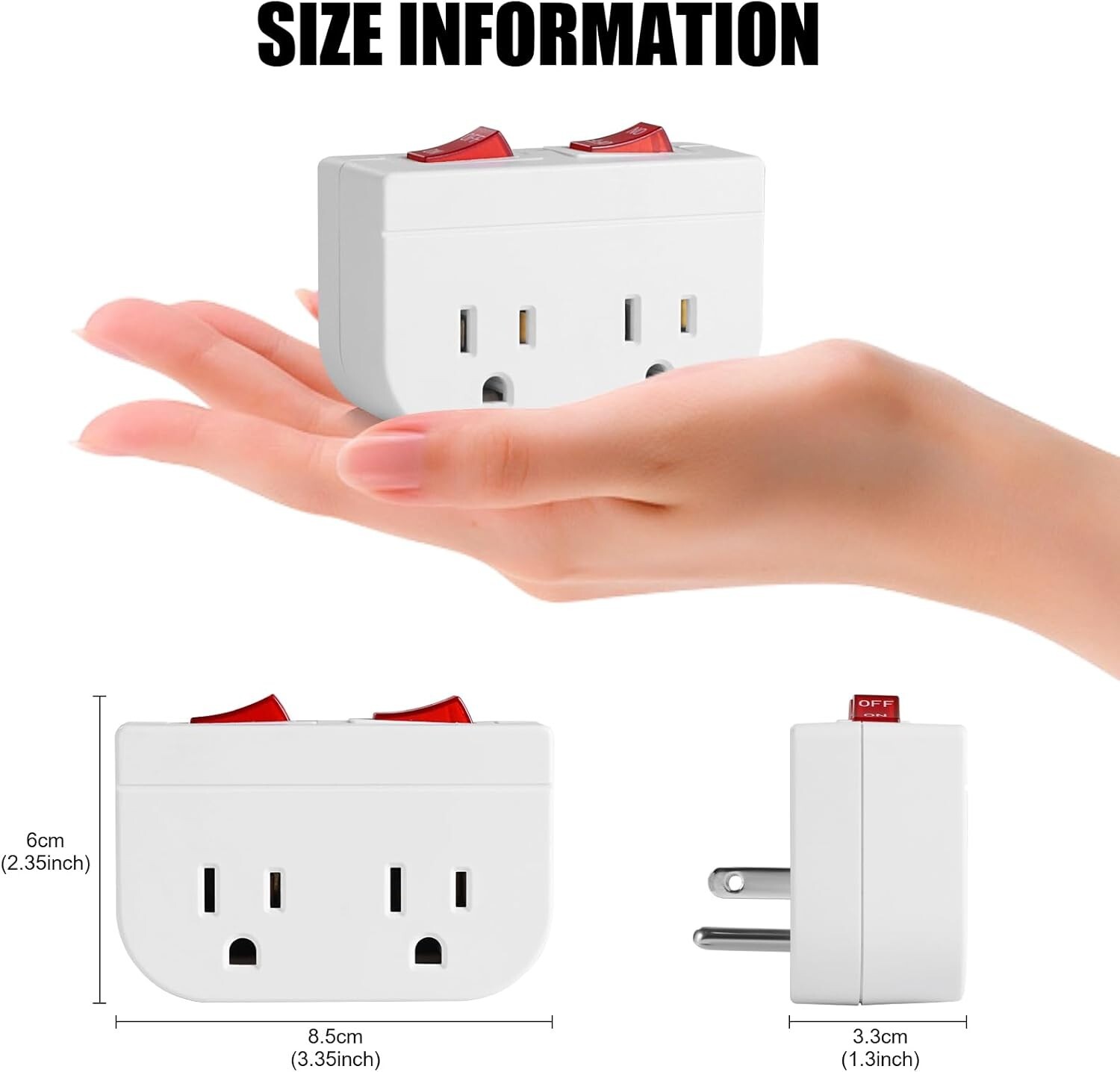 "Grounded Outlet with Double ON Off Switch,2 Port Electrical Outlet Plug Switc..