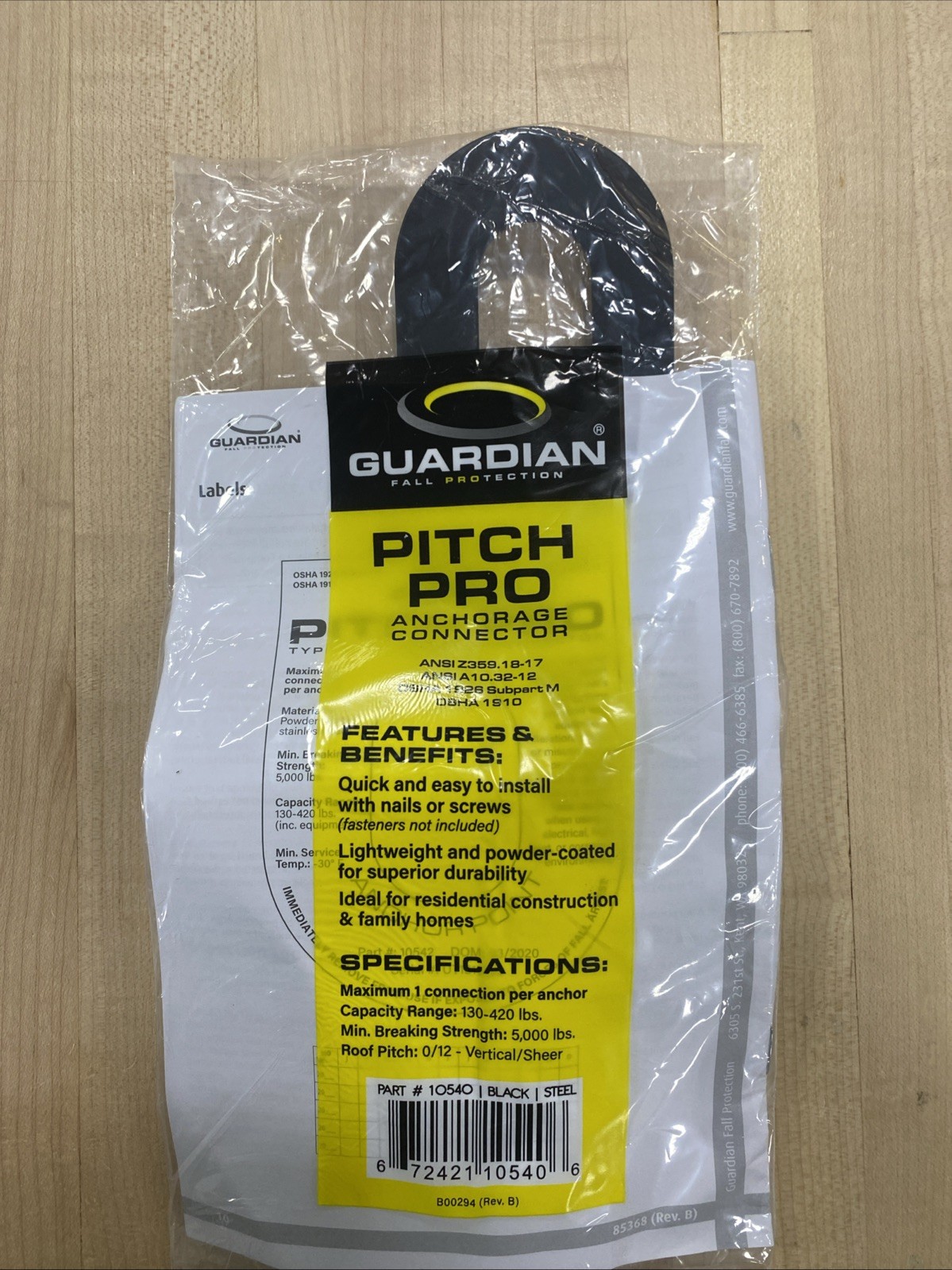 Guardian 10540 , Pitch Pro Anchor , Black, Capacity Range 130-420 lbs.