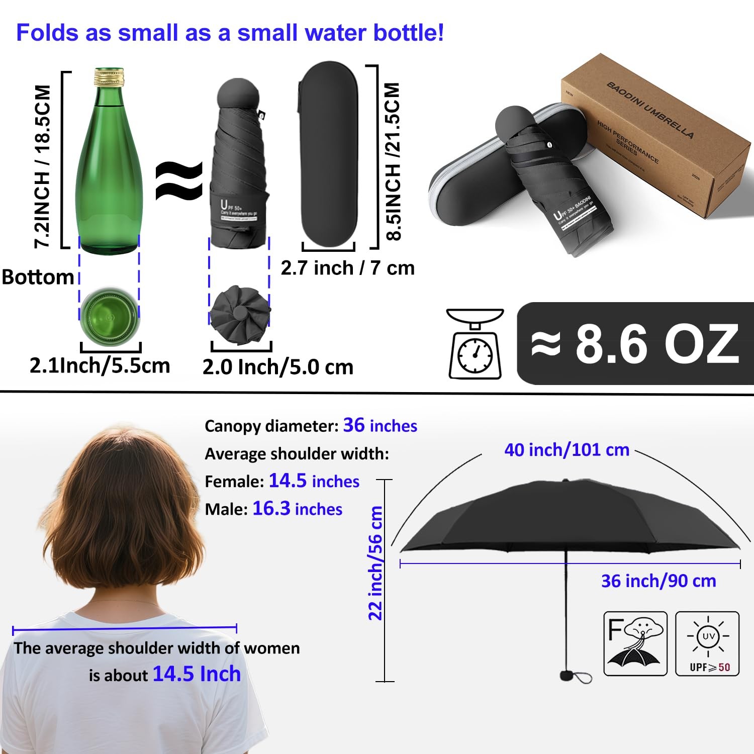 Travel Essentials Mini Umbrella for Purse With Case Small Compact UV Sun Prot...