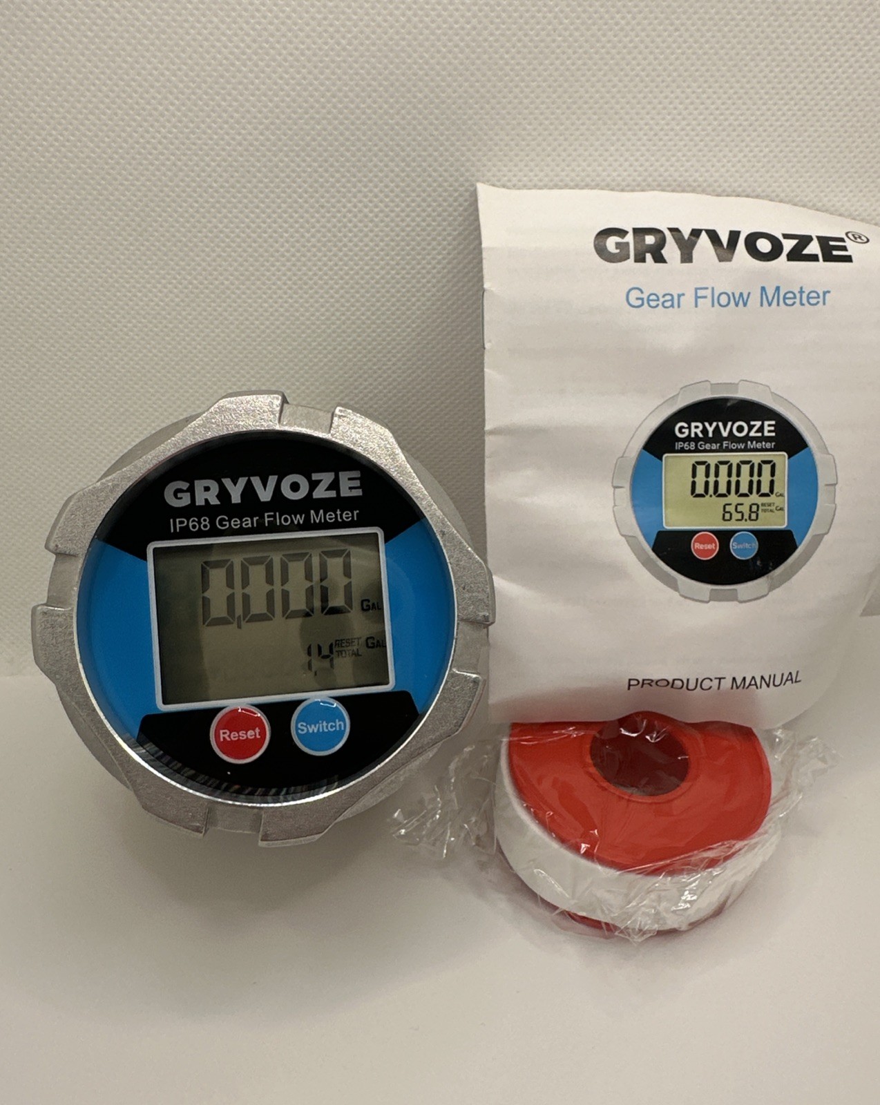 GRYVOZE 3/4 NPT Gear Flow Meter 0.08–7.93 GPM Digital Oil Low Flowmeter, ±0.5%
