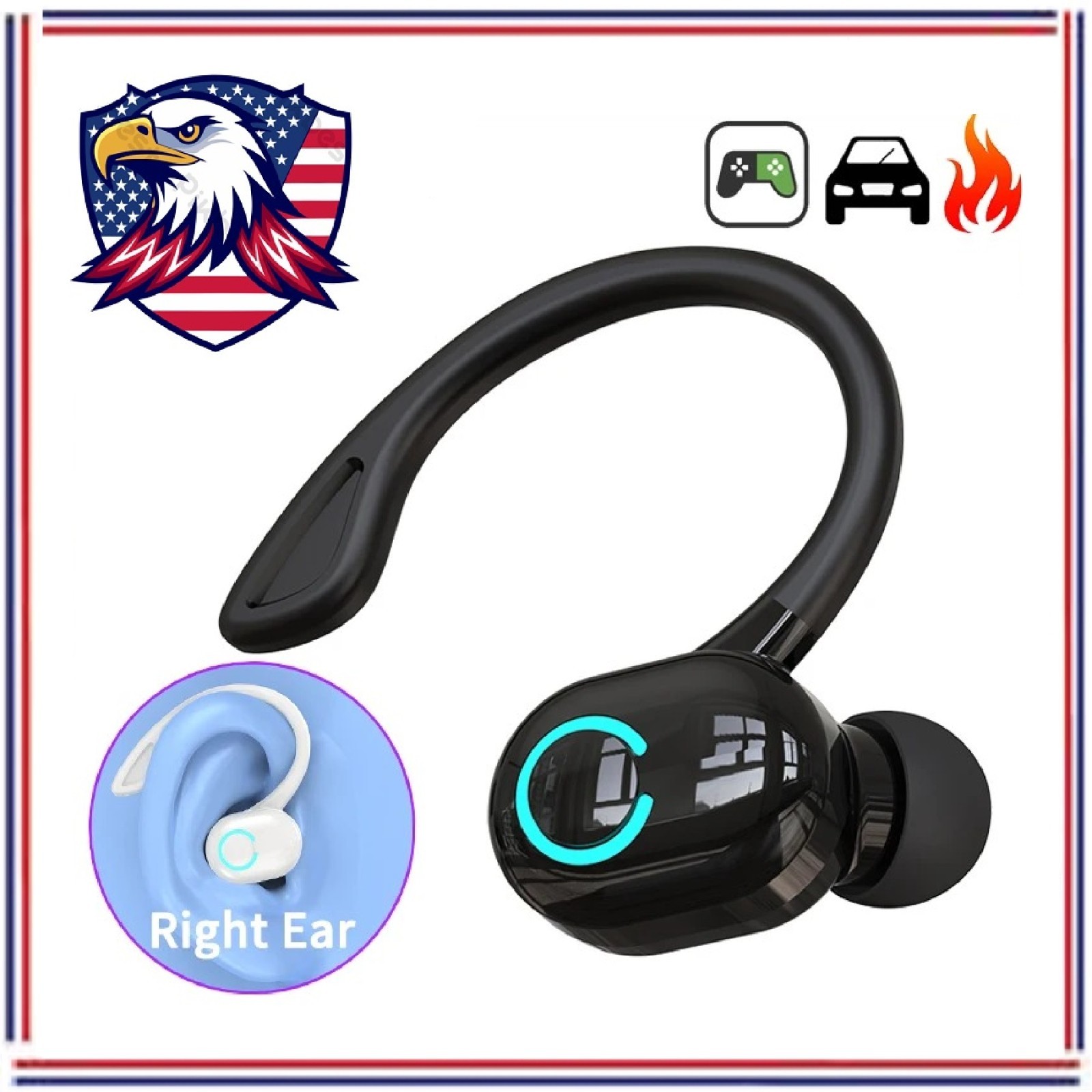 Bluetooth Earphones Ear Hook Headphones Noise Cancelling HD Mic Sports Earbuds