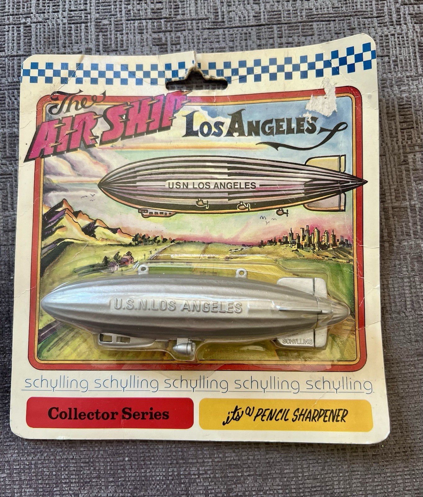 Vintage Schylling USN Los Angeles Air Ship Blimp Pencil Sharpener MOC New 1980s
