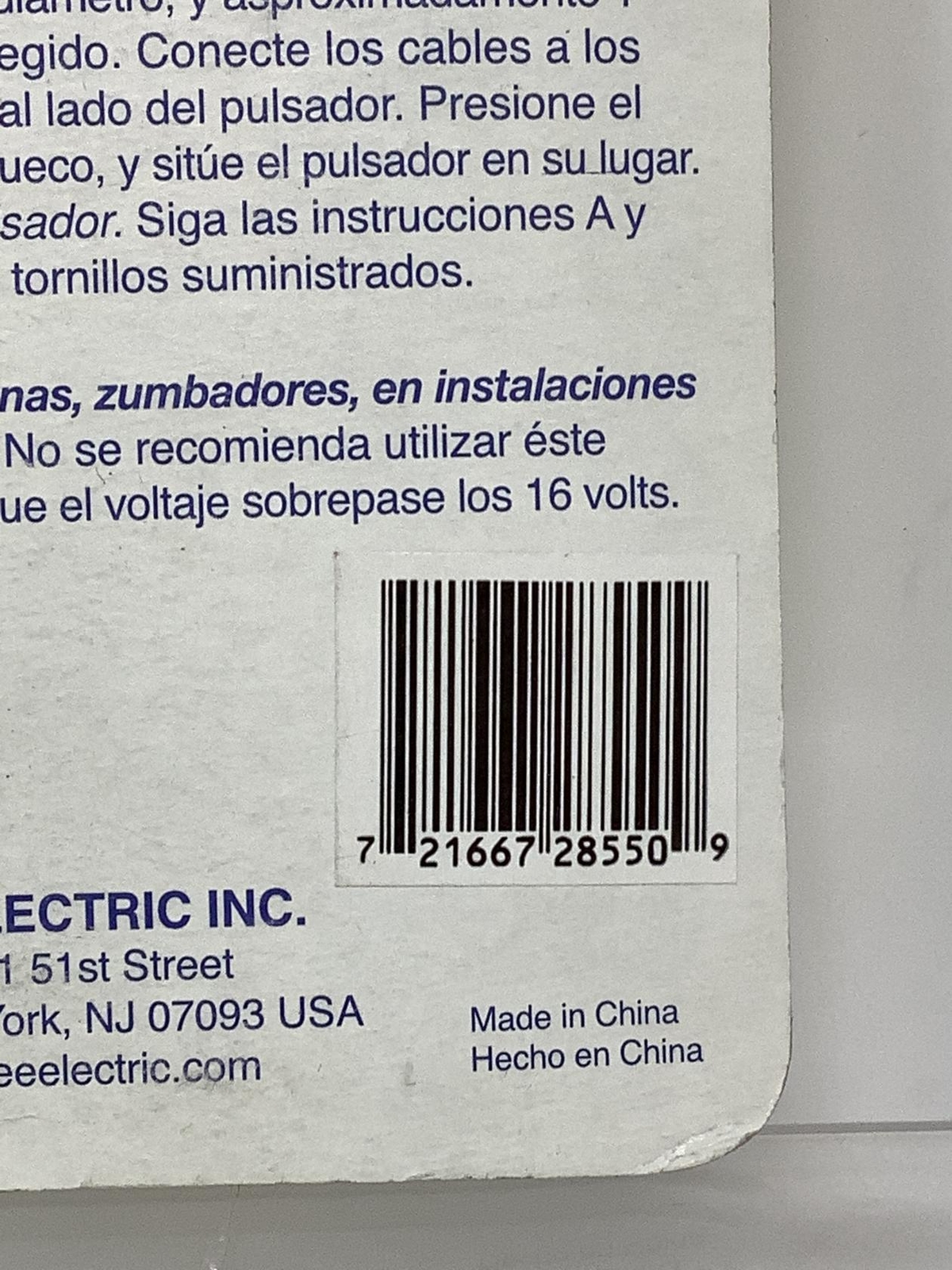 Lee Electric BC285LB White Lighted Screw Back Door Bell Push Button 16 Voltage