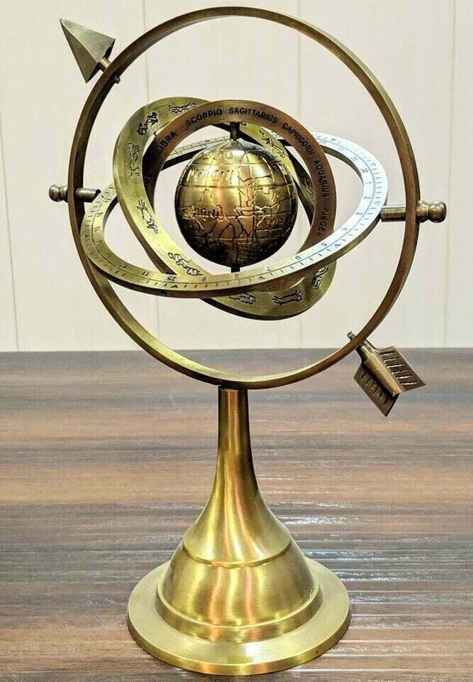 Antique Brass Armillary Sphere With Arrow Nautical Maritime Engraved Globe