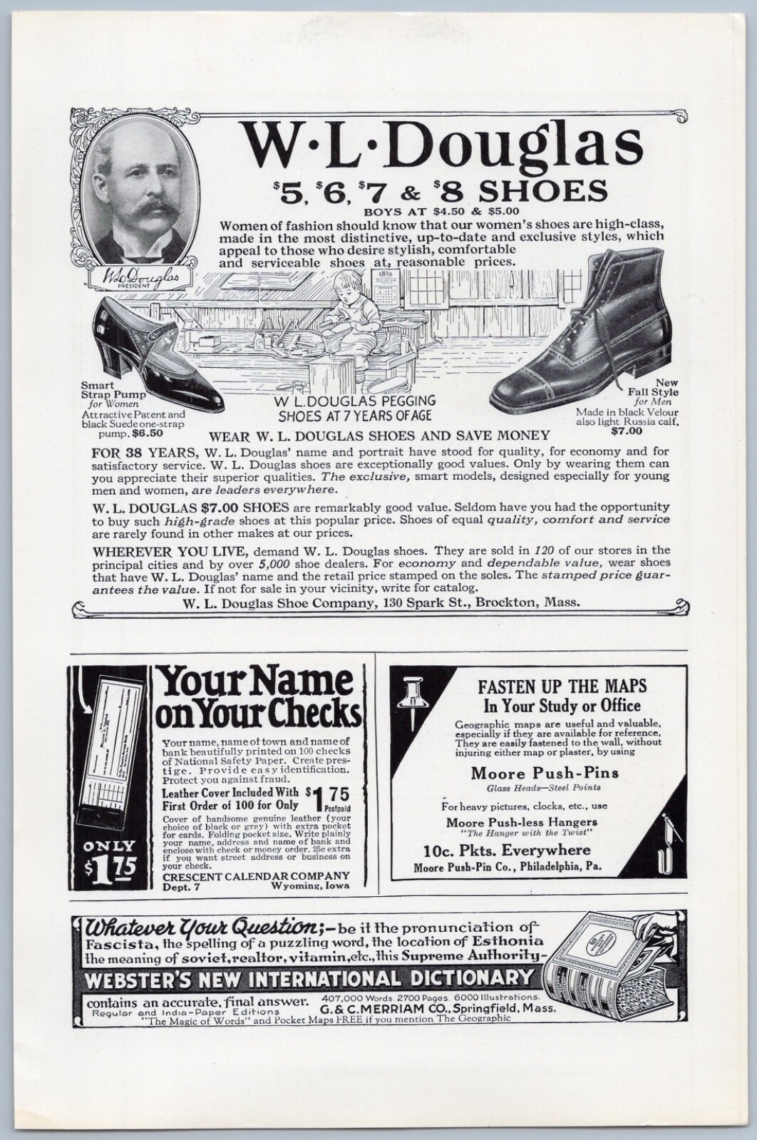 1924 W L Douglas Shoes Vintage Ad Men & Womens Footwear Fashion Boots