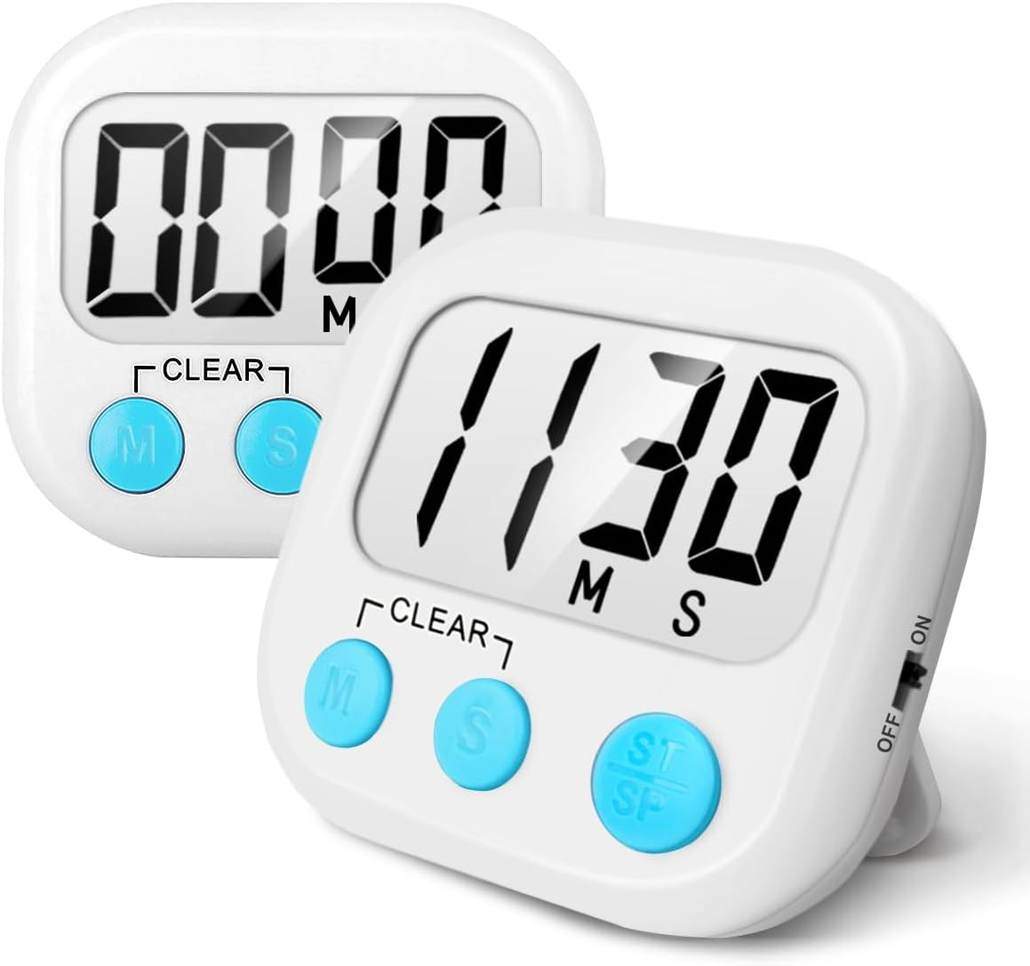 2 Pack Digital Kitchen Timer for Cooking Big Digits Loud Alarm Magnetic Backing