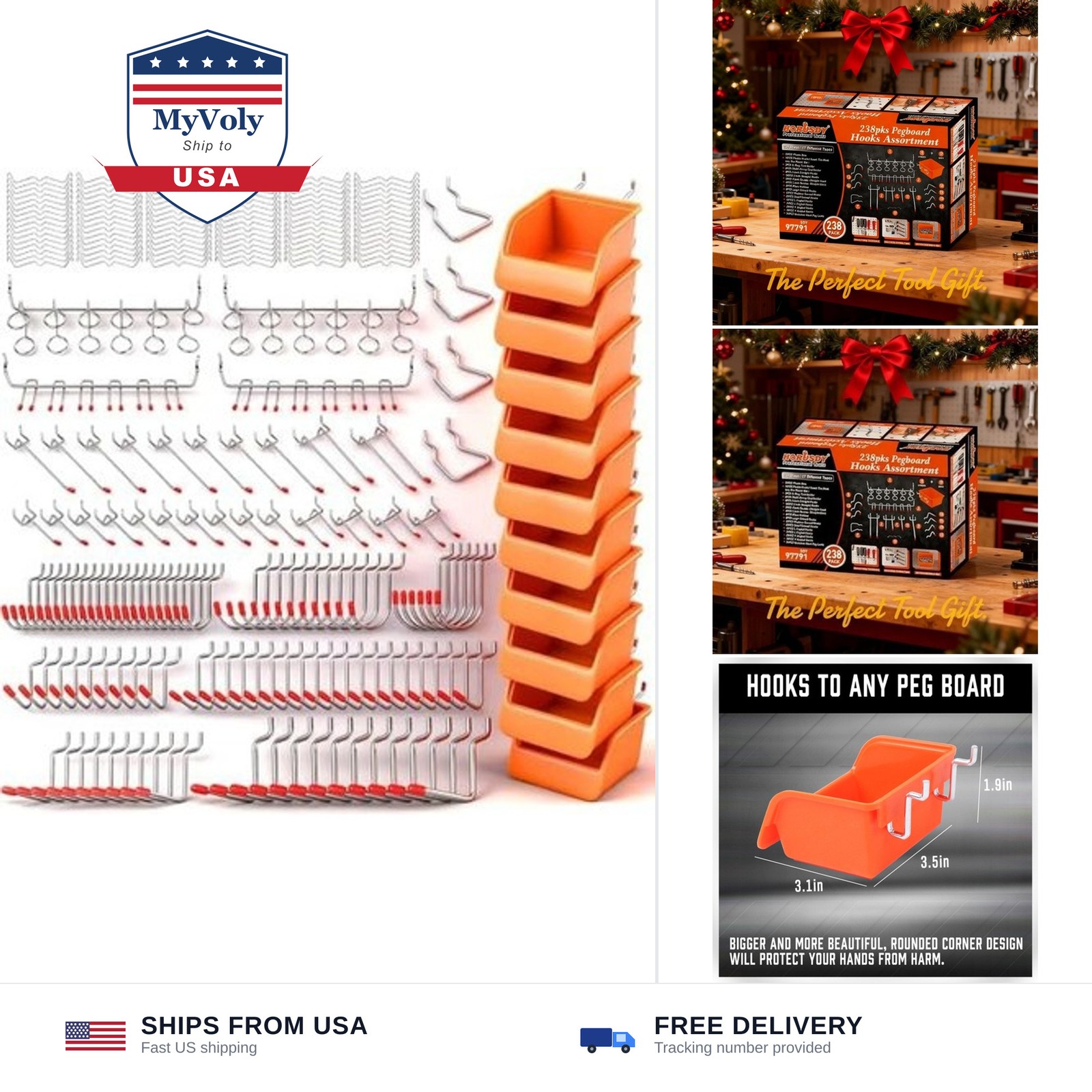 HORUSDY 238 PCS Pegboard Hooks Assortment Kit – 16 Types Heavy Duty Pegboard ...