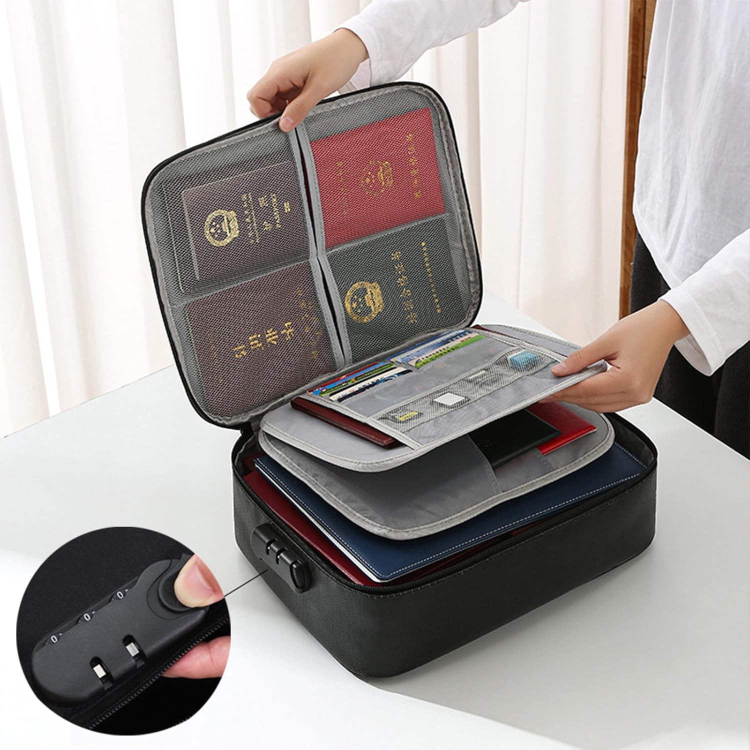 Fire Proof Waterproof Document Box with Lock File Storage Organizer Box Safe Bag