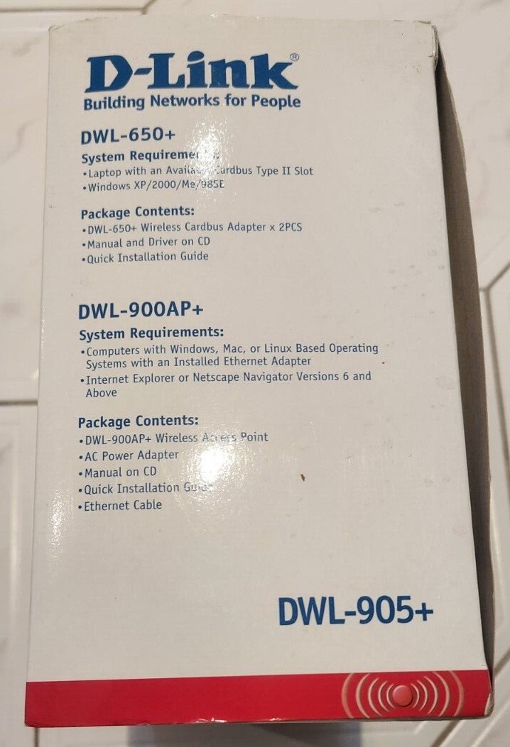 D-Link Enhanced 2.4GHz Wireless Kit AirPlus Wireless Network DWL-905+